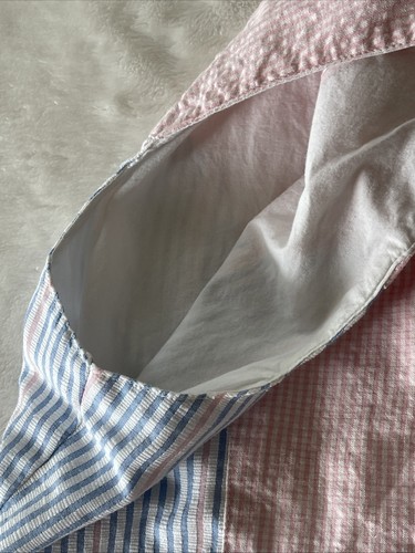 Y2K Seersucker Embroidered Vest 90s Pastels Buttons Cottage Teacher Sinkler - Picture 14 of 17