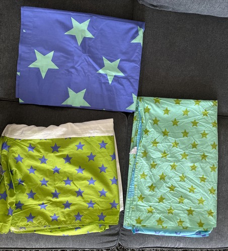 Little Miss Mismatched Komboze Stars Blue Green Twin! Flat~Bed skirt~1 Curtain
