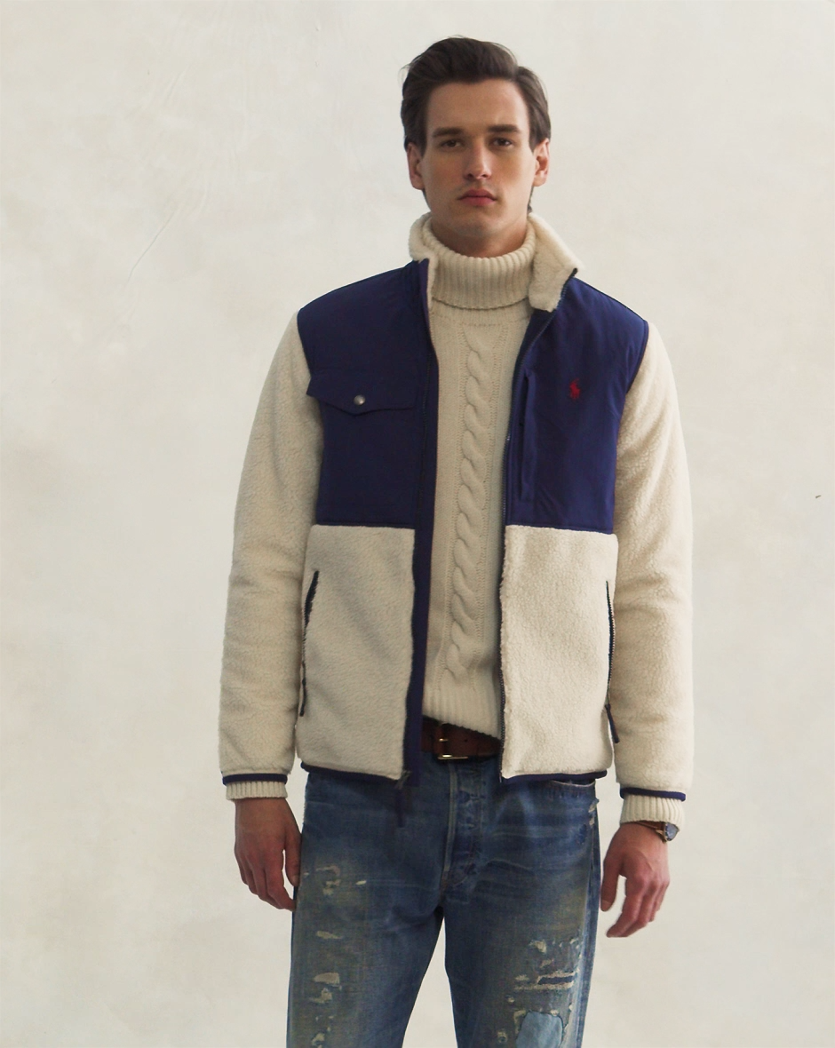 Polo Ralph Lauren Colorblocked Sherpa Shearling Fur Fleece Hybrid