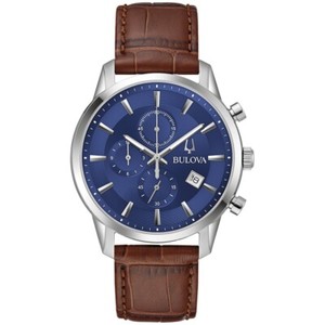 Bulova Men's Classic Quartz Chronograph Calendar Brown Leather Watch 41MM 96B402