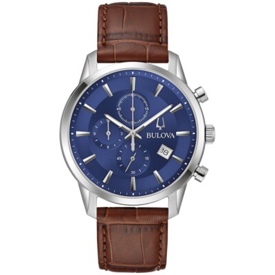 Bulova Men's Classic Quartz Chronograph Calendar Brown Leather Watch 41MM 96B402