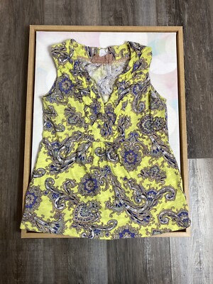 Anthropologie Akemi + Kin Womens XS Yellow Blue Paisley Vneck Sleeveless Blouse