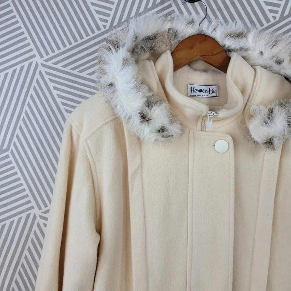 Abrigo Vintage Talla Pequeña 4/6 Invierno Cremallera Cálido Con Capucha Lana Piel Borde Blanco Foto 4 de 4