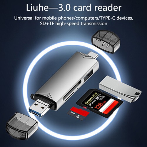 TypeC SD TF Card Reader 6 In 1 USB 3.0 Micro USB Flash Drive Adapter Card Reader - Afbeelding 9 van 13