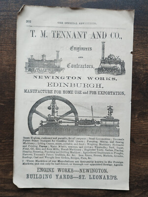 T M Tennant & Co, Newington Works, Edinburgh - antiker Werbedruck - 1859