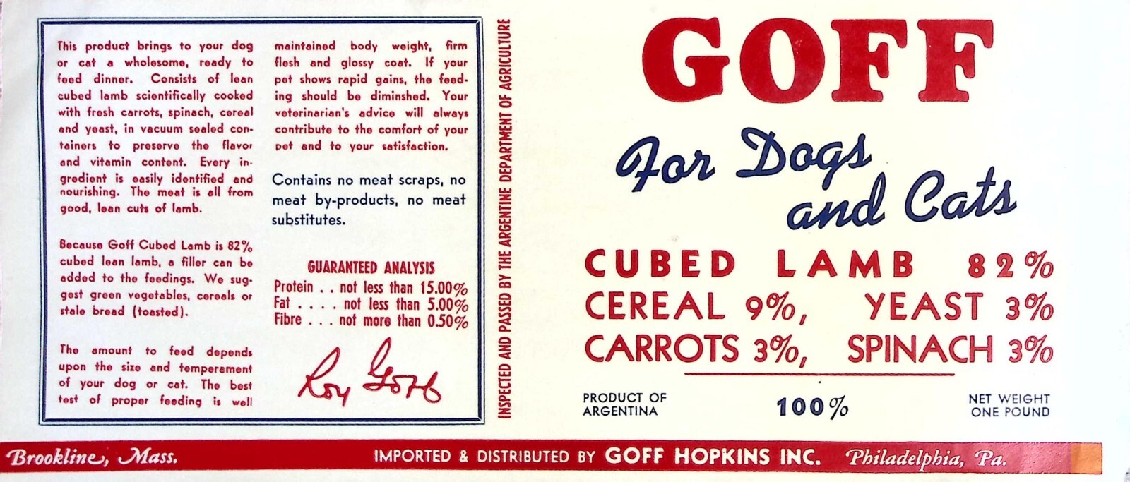 Label &ndash; 1950s Dog And Cat Food Advertisement
