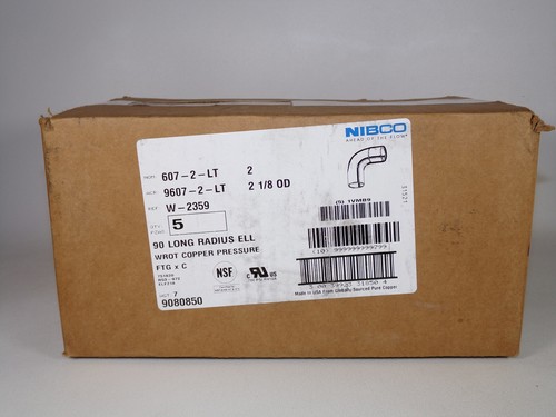 NIBCO 2" 607-2-LT 90° Copper Elbow Long Radius Ftg x C 9080850 (Box of 5)