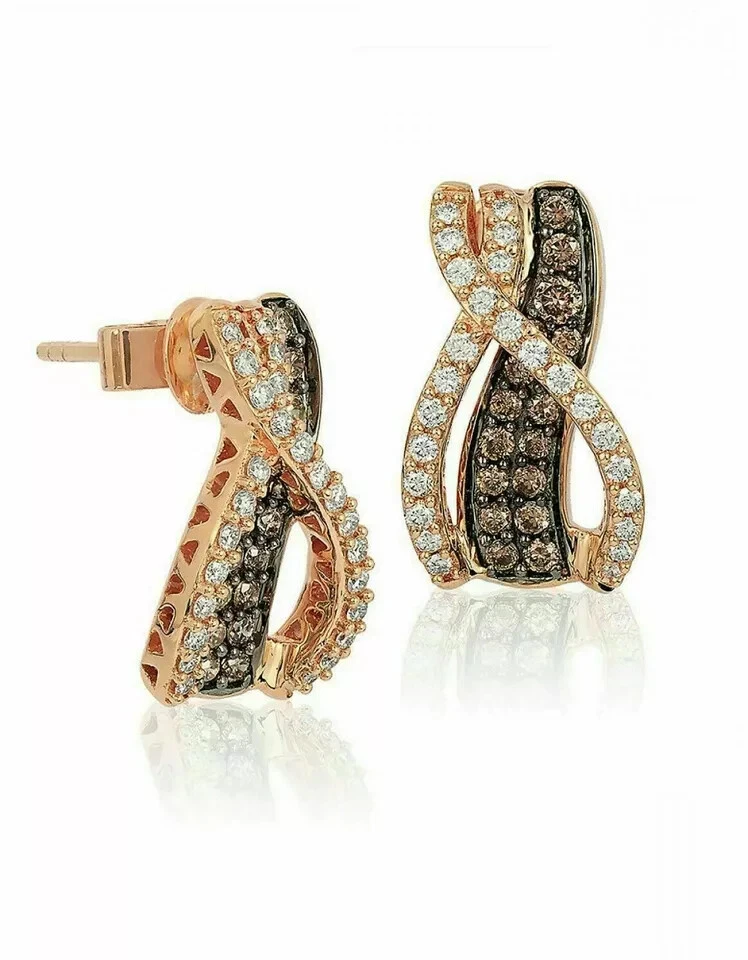 Серьги-гвоздики из дымчатого кварца круглой огранки 1,75 карата с покрытием из розового золота 14 карат - Изображение 3 из 3