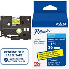 Genuine Brother TZe-661 Black on Yellow 36mm 1 1/2" P-Touch Label Tape