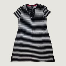 Chaps Striped T-Shirt Dress XL Petite Grommet Henley Cotton Casual Navy White