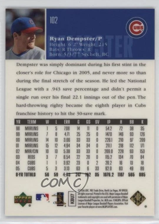 2006 Upper Deck Special F/X Purple /150 Ryan Dempster #102 - Image 2 of 2