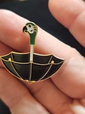 Vintage Parrot Umbrella Enamel Pin Black umbrella With Green Parrot Approx 1"