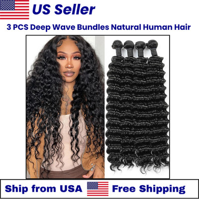 3PCS Luxury Deep Wave 100 % Remy Human Hair Bundles Natural Color Beauty Gift