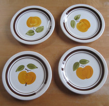 4 Teller Tchibo Aprikose Apfel Keramik Speiseteller Essteller handgemalt 24 cm 