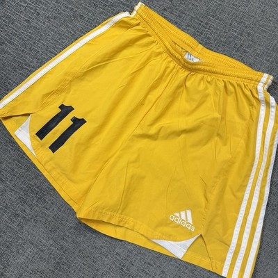 Y2K Adidas Shorts Mens Large Yellow Climacool Athletic 3-Stripe Gym Soccer #11