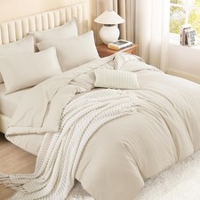 Comforter Set Queen 7 Pieces Bed in a Bag Sheets Beige Litanika