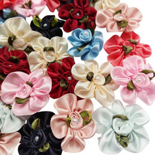 40Pcs Satin Ribbon Flower Bows Rose Craft Wedding Sewing Appliques Polyester Ro