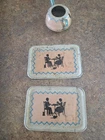 Ohio Art Silouette 1930s 2 Tin Trays & Teapot