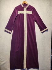 Vtg Miss Elaine Maxi Velour Robe Housecoat Purple Sz Med Lace Union Made USA