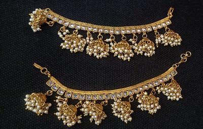 Indian Gold Tone Ear Chain Kundan Pearl Ear Support kaan Chain Jewelry Earring