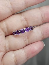 Five Amethyst Stone Ring Band Sterling Silver 925 Size 5