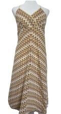 Ann Taylor Loft Dress Women's Size 8 Brown Cream Woven Fit & Flare Retro Summer