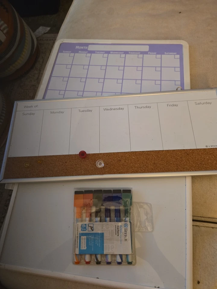 3 Dry Erase Hanging Wall Calendars w/ Cork Peg Board; Wkly, Mthly, Blank - Image 3 of 4