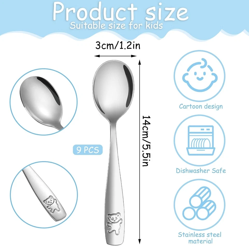 Cucharas para niños, cubiertos para niños utensilios de acero inoxidable para niños pequeños de metal para niños Foto 2 de 4
