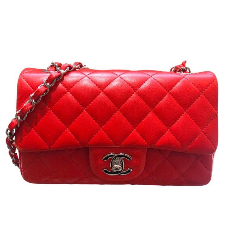 CHANEL Mini Matelassé 20 Red Lambskin Shoulder Bag with Silver HW #1237