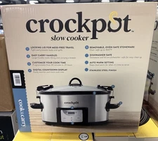 Crock-Pot 6 Quart Cook & Carry Programmable Slow Cooker Digital Timer Steel NEW
