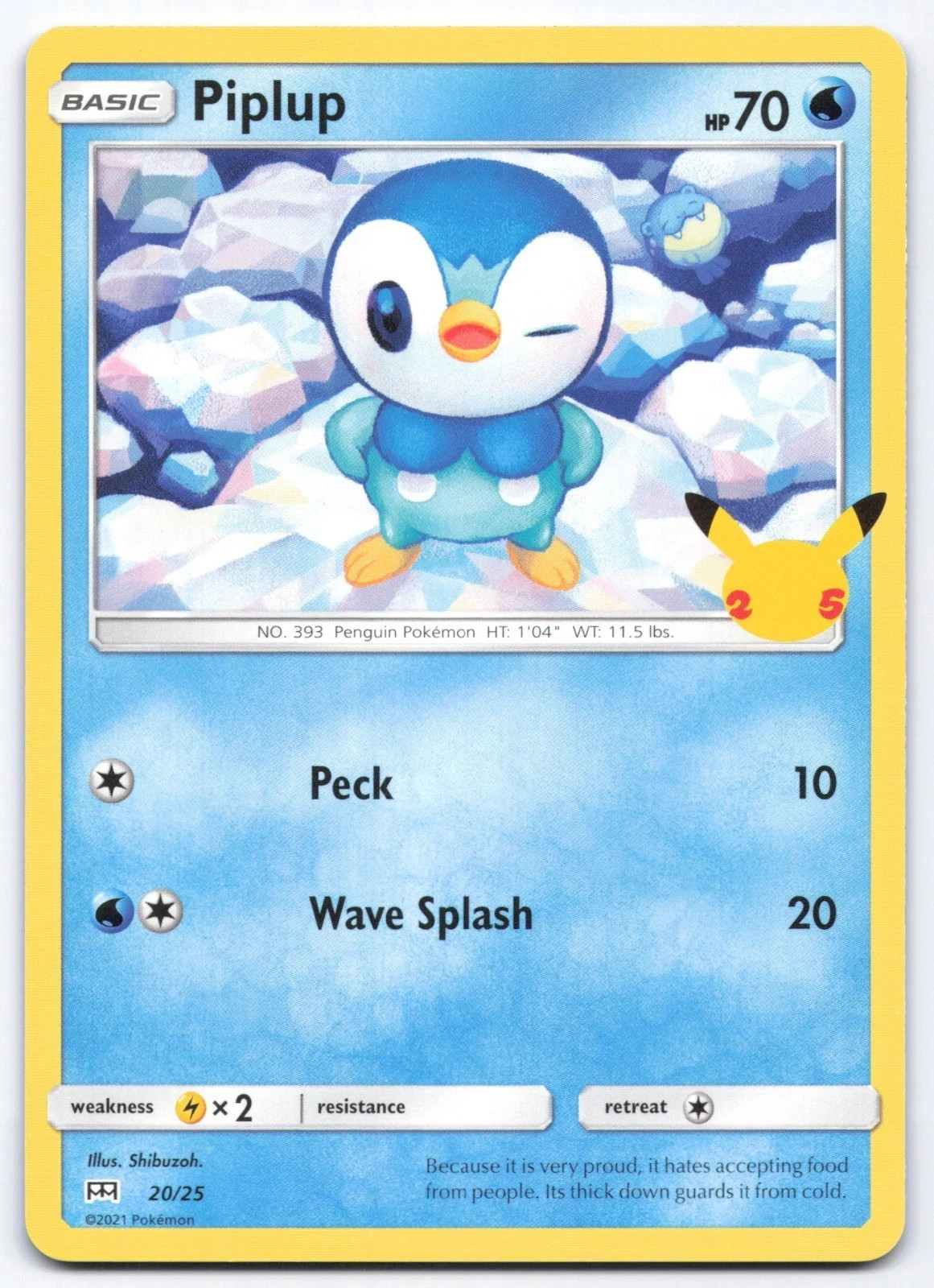 Piplup 20/25 McDonald's NON-HOLO 25th Anniversary Promo Pokemon Card 2021 NM