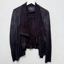 BNCI BLANC NOIR Moto Jacket Faux Suede Burnished Distressed Black Sz L
