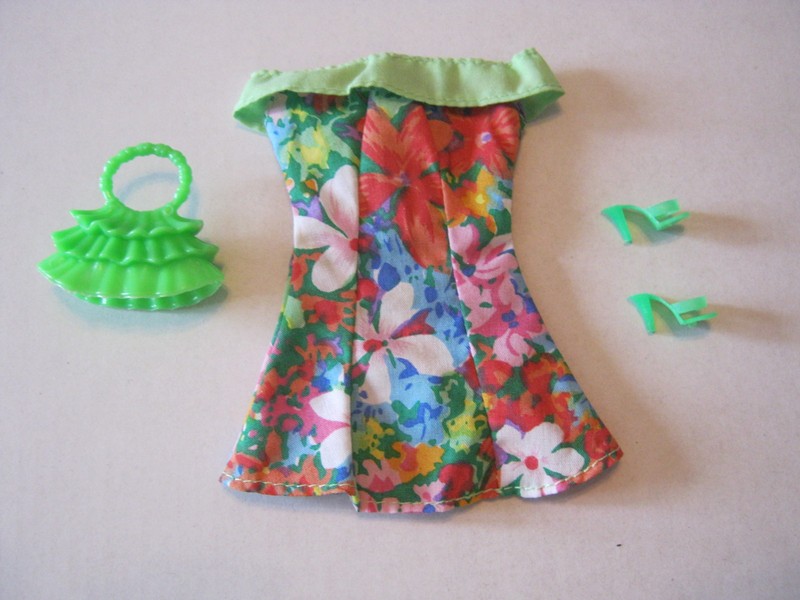 BARBIE FASHION CLOTHES ~ GREEN FLORAL COTTON OUTFIT w/ACCESSORIES SET