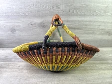 Alaffia Authentic African Handwoven Market Basket Handmade Leather Handle