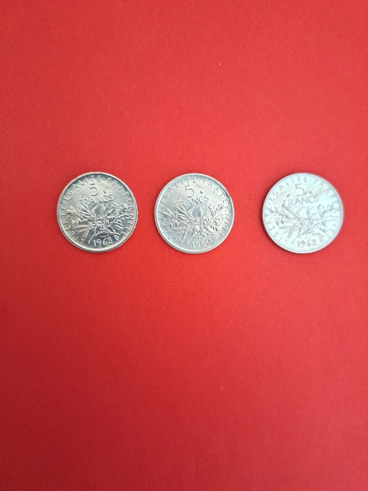 PIECES DE 5 FRANCS EN ARGENT - 1960/1962/1963- SEMEUSE TTB - Photo 1/2