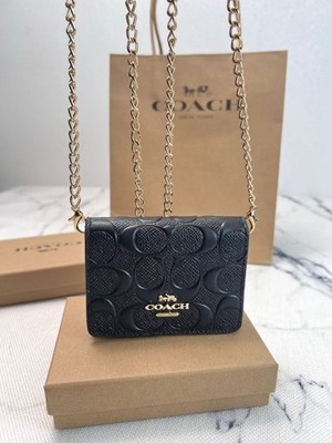 【COACH】SIGNATURE WALLET Black COACH C7361 Mini Wallet on a Chain with In Signature Print