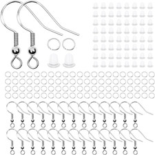 300 Pcs Earrings Making Supplies Kit, 925 Silver Plated Ear Hook DIY Handmade Ea