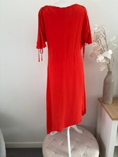 M&S Coral Orange Red Asymmetric Hem Midi Dress Summer Races Wedding guest Cruise