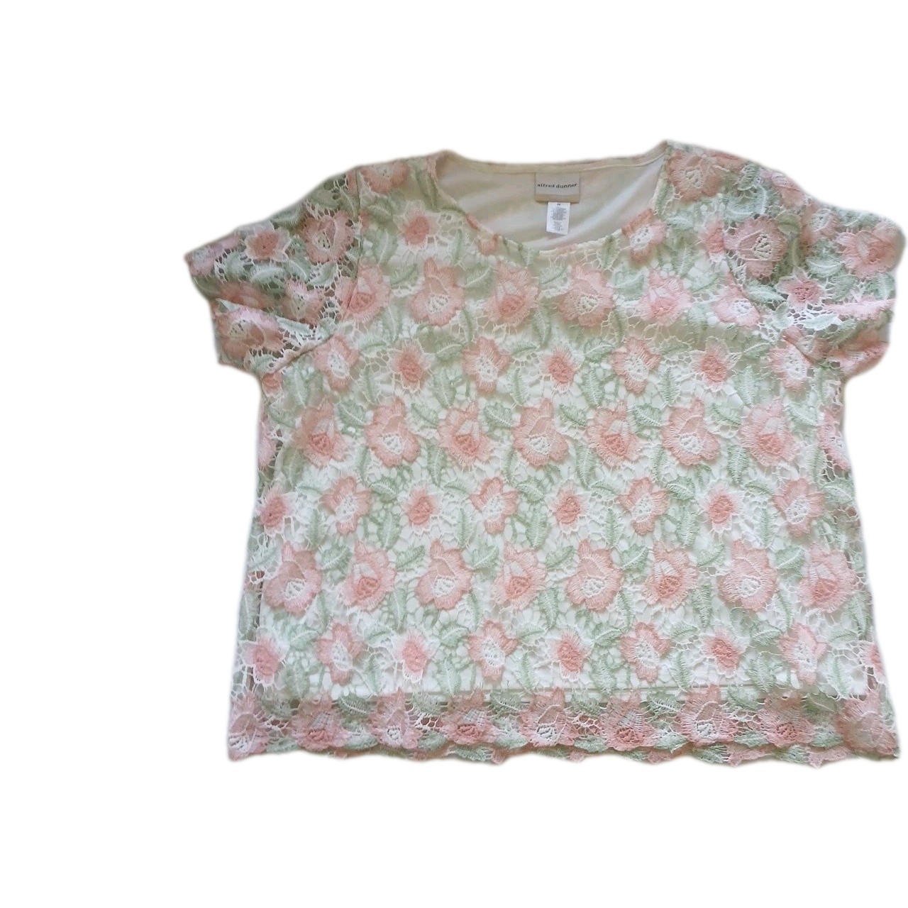 Alfred Dunner Women’s Top Floral Lace Overlay Pink Green Fairy Sz 2x