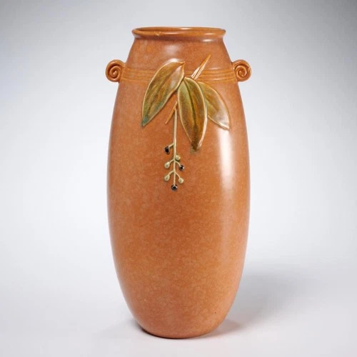 Weller Cornish Tall Brown Vintage Handled Vase 11.5"h