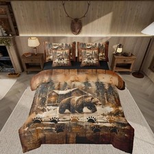 Rustic Bear 7 Piece Bedding Set Size Kids Wildlife Full Brown Black Beige
