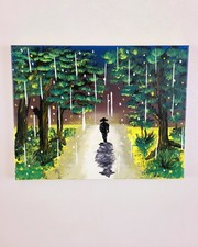 Camminando sotto la pioggia: dipinto acrilico originale 