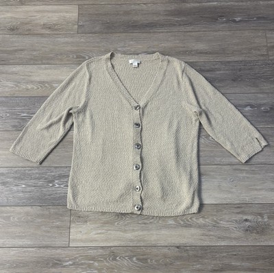 Christopher & Banks Cardigan Women s Sz L Beige 3/4 Sleeve Neutral Minimalist