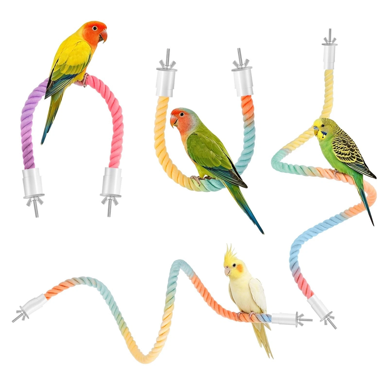 4 Pcs Bird Cage Rope Perches, 31.1” & 16.54” Bendable Climbing Ropes for Parrots