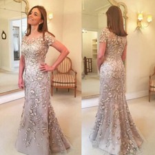 Plus Size Mother Of The Bride Dresses Mermaid Cap Sleeves Appliques Satin Gowns