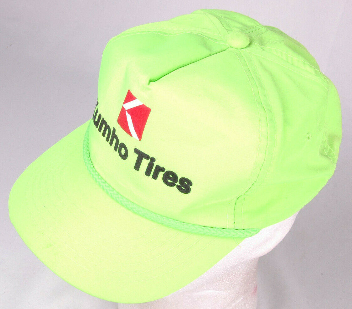 Vtg KUMHO Tires Hat-Neon Green-Rope Bill-Snapback-Trucker