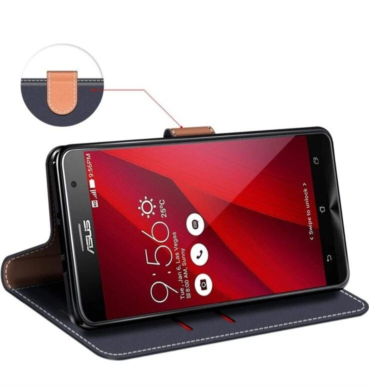 custodia asus zenfone 2 cover rosso blu pelle porta tessere - Immagine 2 di 4