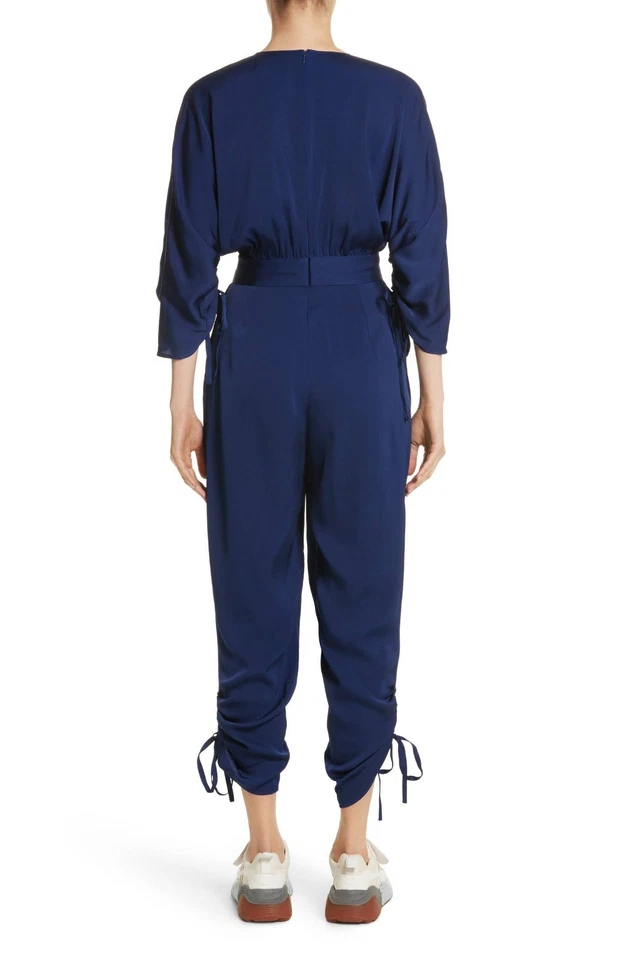 STELLA MCCARTNEY Sapphire Drawstring Tie Belted Silk Cady Jumpsuit 12 US = 46 - Image 3 of 4