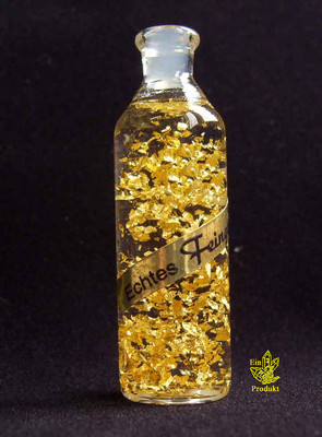 Goldfläschchen mit 24 Karat Gold, Goldflocken, Reichtumsecke, Glasflasche, F15