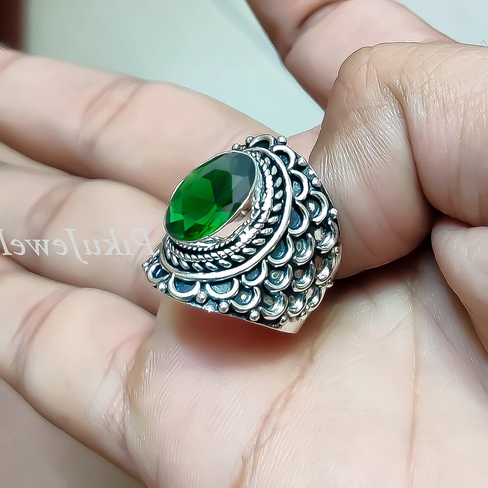 Chrome Diopside Oval Gemstone 925 Sterling Silver Handmade Ring Man's Jewelry - Image 2 of 4